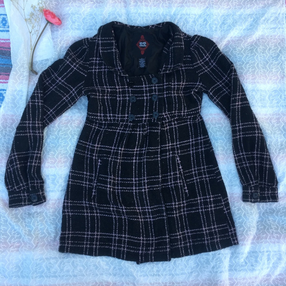 BB Dakota Plaid Double-Breasted Sparkle Tweed Coat